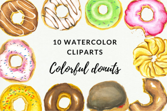 12 Watercolor Donuts Clipart: Sweet Illustrations