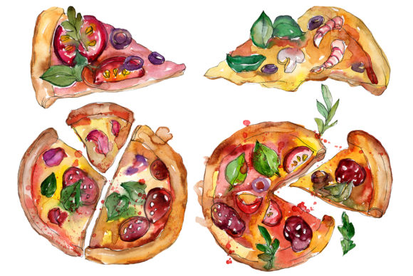 Appetizing Pizza Watercolor Illustrations