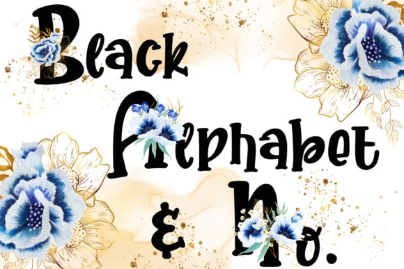 Black Watercolor Anemone Alphabet and No Illustrations