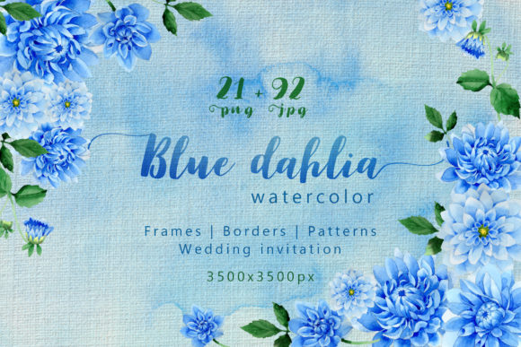 Blue Dahlia Great Flowers Watercolor Set & Illustrations