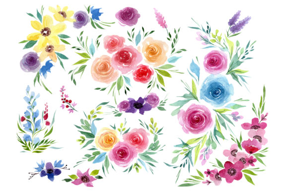 Bouquet with Peonies Fiesta Watercolor Illustrations