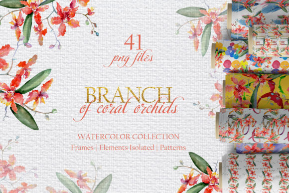 Branch of Coral Orchids Watercolor Png Review