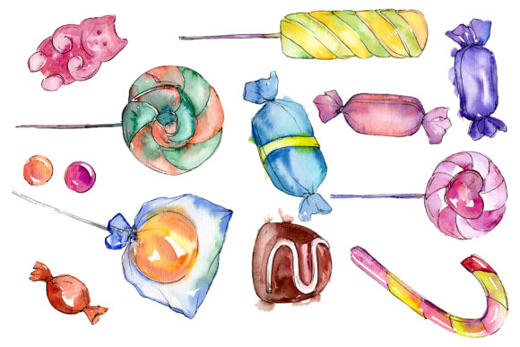 Candies Aramel Watercolor Illustrations