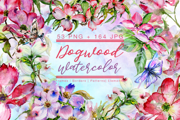 Cool Dogwood Colorful Flower Watercolor Set