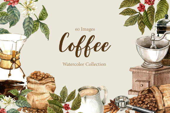 Drip Coffee Watercolor Set Illustrations