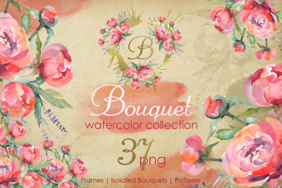 Euro Bouquet Pink Watercolor Illustrations