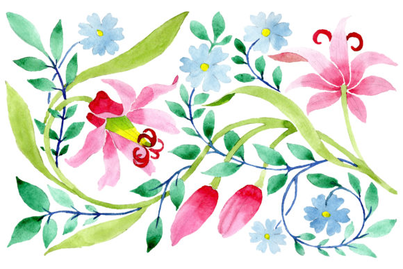 Floral Pattern Pink Watercolor Illustrations