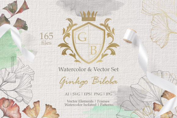 Ginkgo Biloba Watercolor and Vector Set