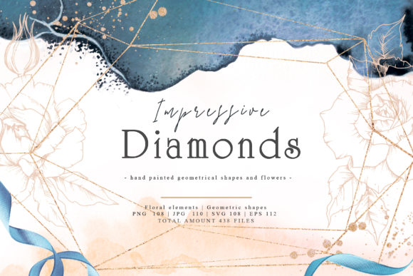 Impressive Diamonds Watercolor and Vector Set Illustrations