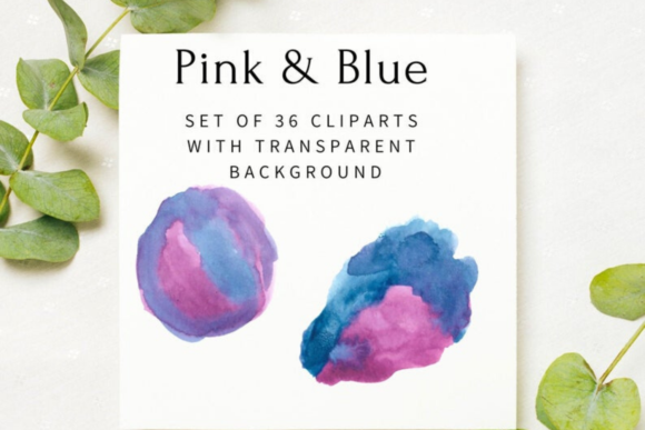 Pink and Blue Watercolor Splash Clipart