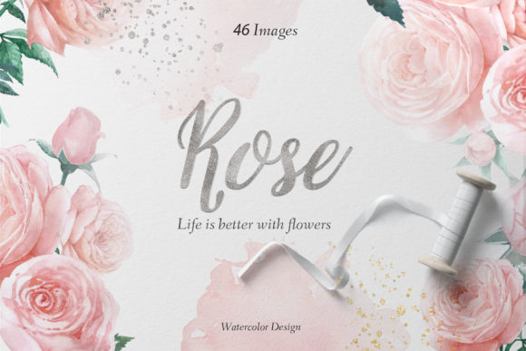 Pink Blue Rose Watercolor Set Illustrations