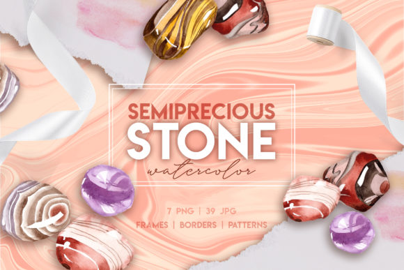 Semiprecious Stone Watercolor Set: Premium Illustrations