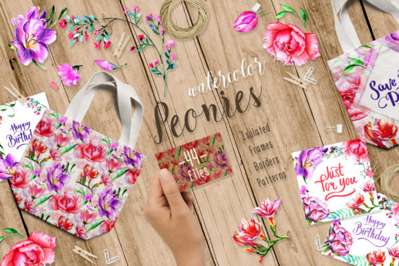 Solar Light Peonies Watercolor Set Illustrations