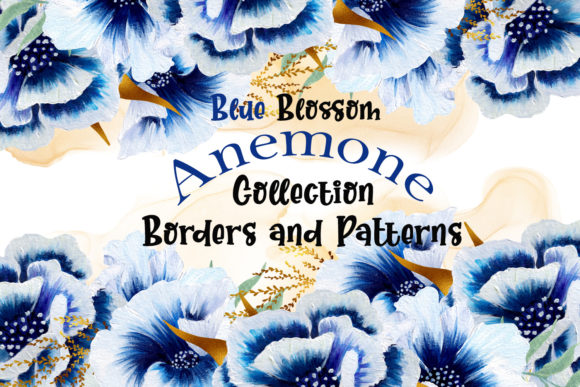 Watercolor Anemone Patterns and Borders Illustrations