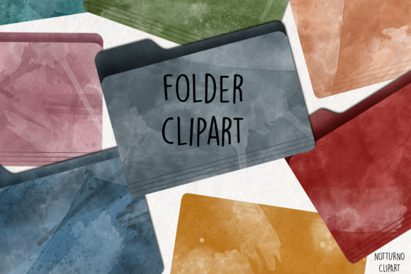 Watercolor Folder Clipart: 15 Illustrations