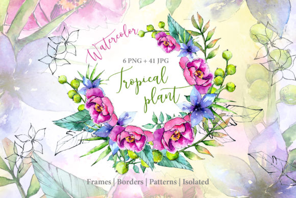 Wonderful Tropical Plant Watercolor Set Illustrations